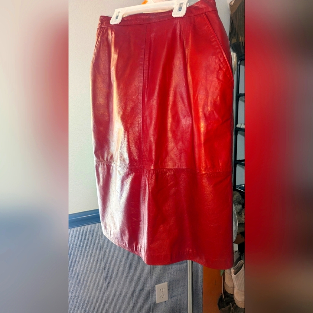Vibrant Red Leather Pencil Skirt Size 8